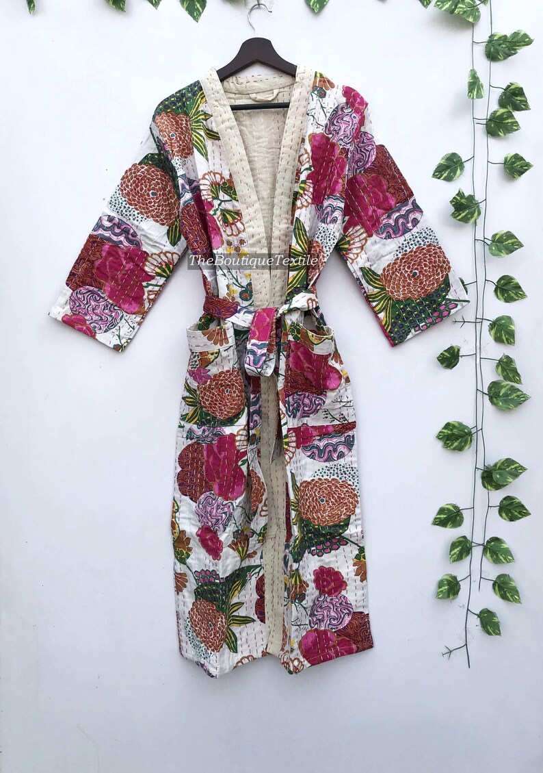 Womens Quilted Kimono,
Womens Kantha Jacket,
Long Cotton Quilted Robe,