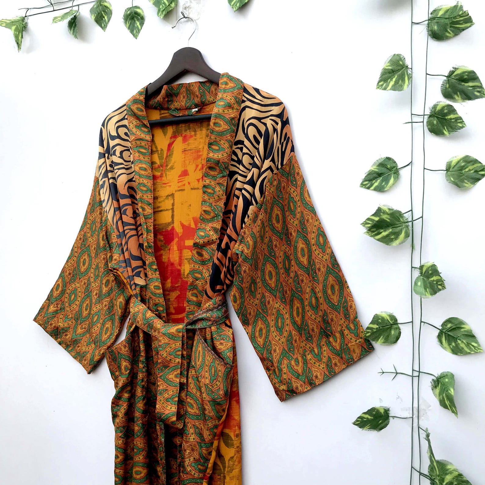 Women's Crepe Silk Kimono – Boho Robe with Pockets, Lounge or Resort Wear main image 0