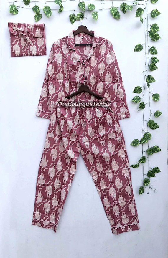 Matching Cotton Pajama Set, Cotton Night Suit Dress, Pajamas Sets, Cotton Shirt and Pajama Set, Bridal Wear Set, Bridesmaid Gifts