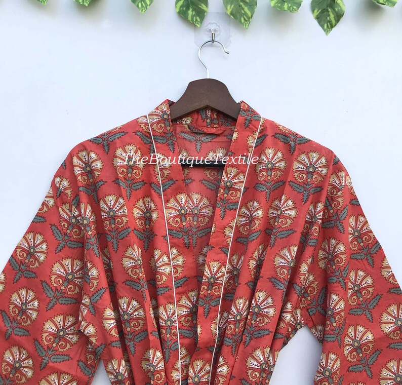 100% Cotton Kimono Robe For Women, Organic Cotton Women Top Long Kimono, Plus Sized Robes, Lounge Wear, Casual wear, Beachwear image 3