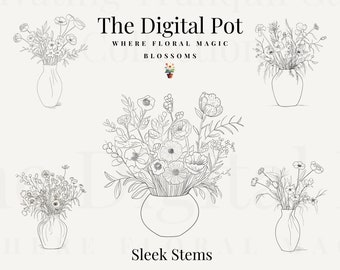Floral Vase SVG Line Art, Minimalist Matisse Style Botanical Clipart, Simple Flower Vase Printable Wall Art Digital Download
