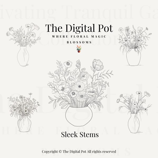 Floral Vase Svg Simple Line Art | Minimalist Flower Vase Svg Line Drawing | Matisse Drawing Style | Sleek Stems
