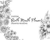 Custom Birth Flower Tattoo Design | Birth Month Floral Line Art SVG | Personalized Botanical Tattoo Commission | Tattoo Flash | Wildflowers