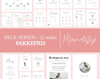 MINIMALISTISCHE BRYLLUPSPAKKE - Samlepakke, Pakkepris, Bundle, Designmal, trykksaker, budsjettvennlig, bryllup, norsk, tilpass, print selv