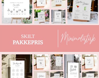 SKILT BRYLLUPSPAKKE - Pakkepris, Samlepakke, Bundle, Designmal, trykksaker, budsjettvennlig, bryllup, norsk, print selv, bryllupsskilt