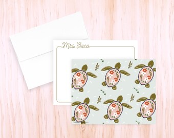 Custom Sea Turtle Notecards | Floral Shell Stationery