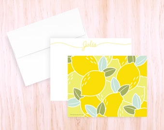 Personalized Lemon Note Cards | Summer Stationery Set