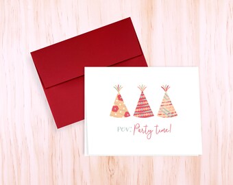 Whimsical Party Hats Birthday Card | Celebration Note Card, A2 Size
