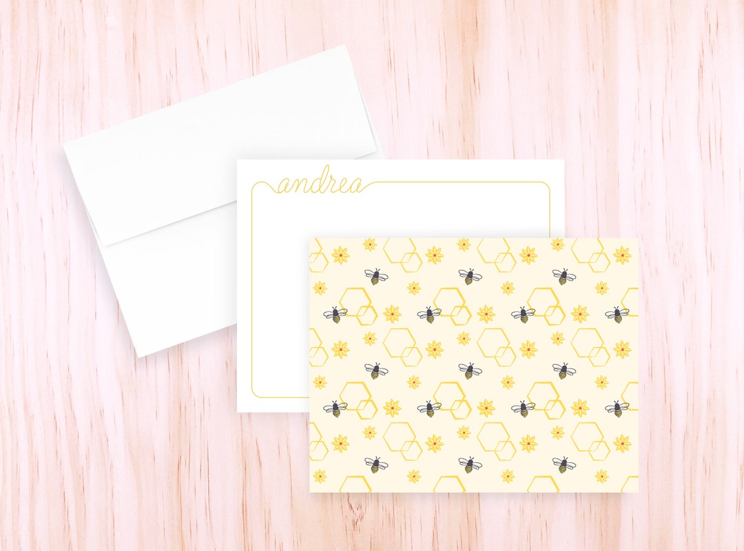 Custom Bee Notecards | Bee Stationery | Bee Flat Card | Bee Notes | Bee ...