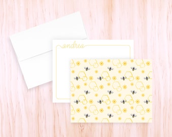 Personalized Bee Notecards | Honeycomb Stationery Set