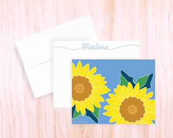 Custom Sunflower Stationery | Personalized Flat Notecards