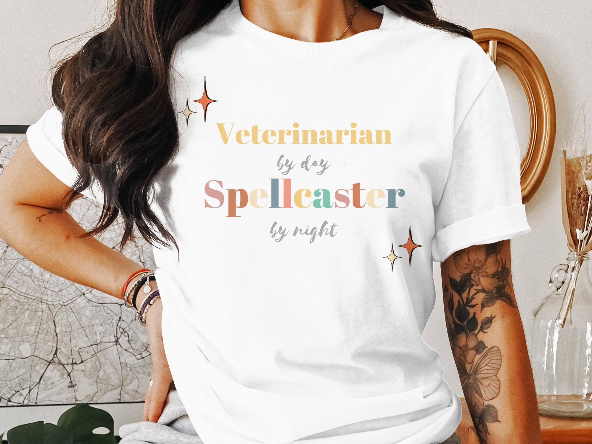 Discover Retro Halloween Veterinarian Shirt, Team Shirts, Veterinarian by day Spellcaster by Night, Halloween Tshirt, Veterinarian Gift, Customized