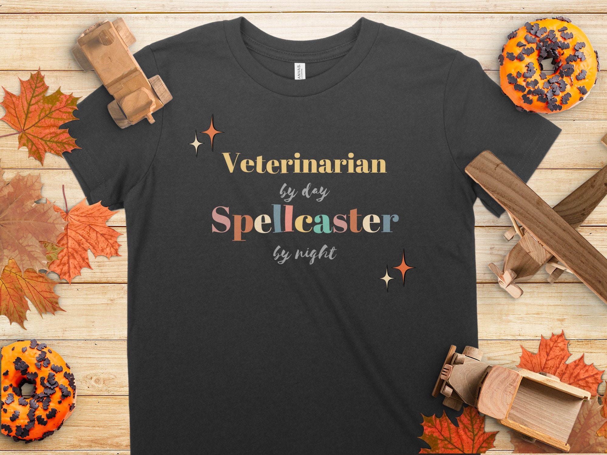 Discover Retro Halloween Veterinarian Shirt, Team Shirts, Veterinarian by day Spellcaster by Night, Halloween Tshirt, Veterinarian Gift, Customized