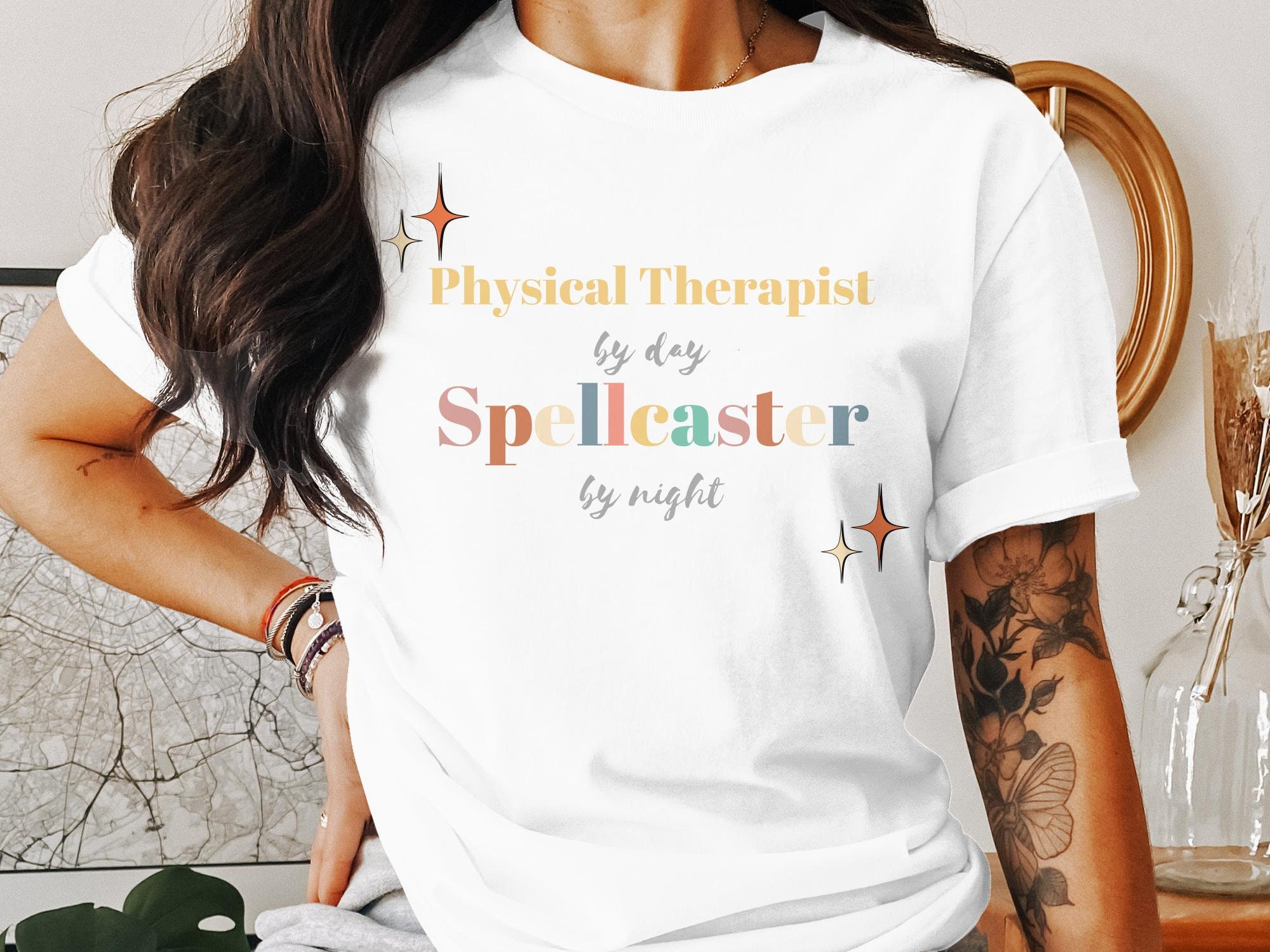Discover Retro Halloween Physical Therapist Shirt, Team Shirts, Physical Therapist by day Spellcaster by Night, Halloween Tshirt, Gift, Customized