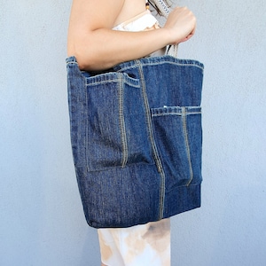 Women's Fashion Daily Patched Design Large Capacity Multi-pocket Denim  Crossbody Shoulder Bag In LIGHT BLUE