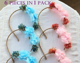 Real and Fabric Flowers Bridal Headband, Floral Hair band for Wedding, Bachelorette and Fiesta.