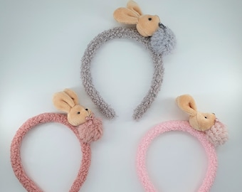 Diadema de conejo de Pascua: orejas de conejo de peluche, tocado de lana hecho a mano
