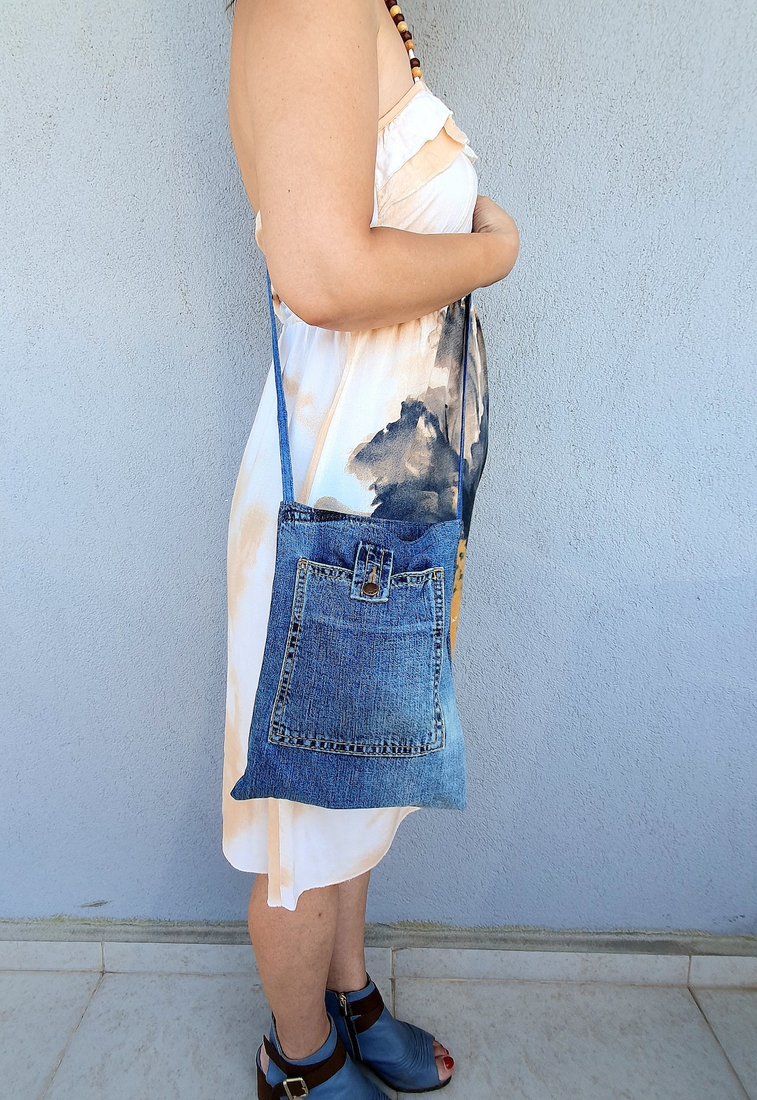 Stylish Bag, Washed Denim Crossbody Bag, Minimalist Single Shoulder Bag, Casual Hand Bag, Light