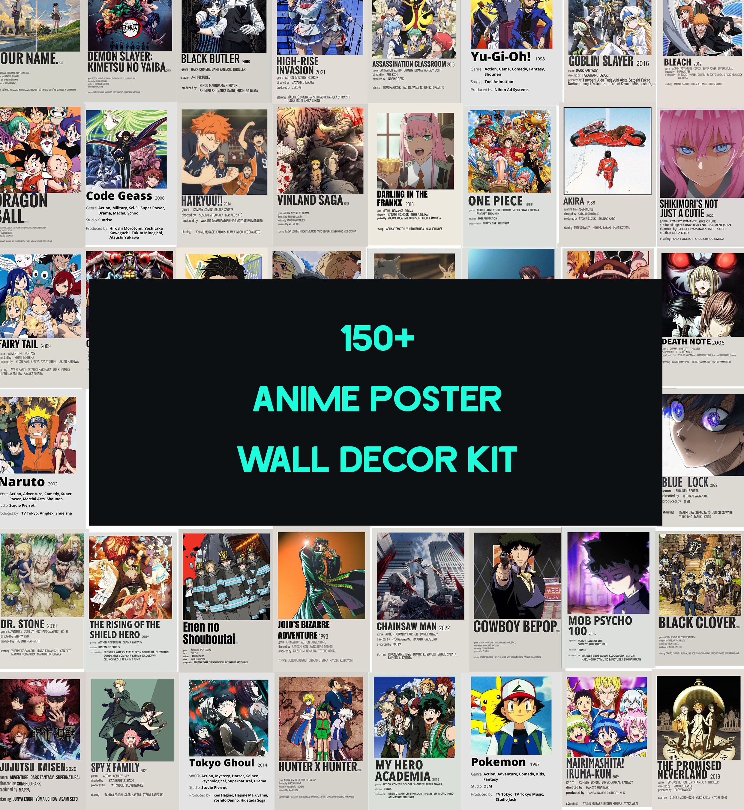 150 Anime Manga Wall Collage Kit Anime Black & White Collage Etsy
