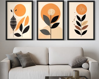 Boho Flower Art Prints 3 set. Digital Art Print, Boho Wall Set, Mid Century Modern, Wall Art printable wall art (aspect ratio 2:3). 75% OFF