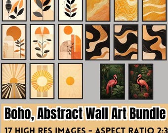 Abstract Boho Wall Art Bundle | 17 Unique High-Res Prints | Downloadable Matching Sets