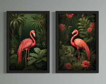 Flamingo Neo-kitsch 2 set printable wall art (2 downloads aspect ratio 2:3). SALE 50% OFF