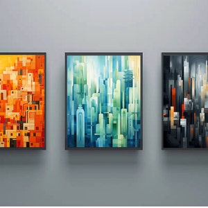 Cubism Cityscape 3 Set Digital Wall Art  (Aspect Ratio 4:5)