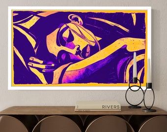 Resting woman abstract boho printable art print. Aspect Ratio 16:9