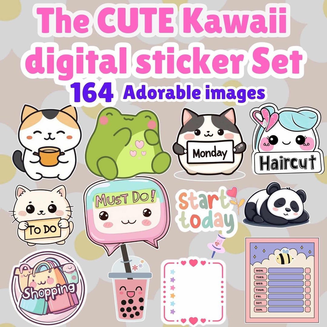 Cute Kawaii Digital Sticker Set (164). Goodnotes Stickers | Download ...