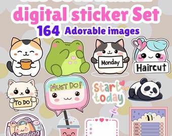 Cute Kawaii digital sticker set (164). Goodnotes Stickers | download PNG | functional stickers | checklist Notability. 1/2 PRICE SALE.