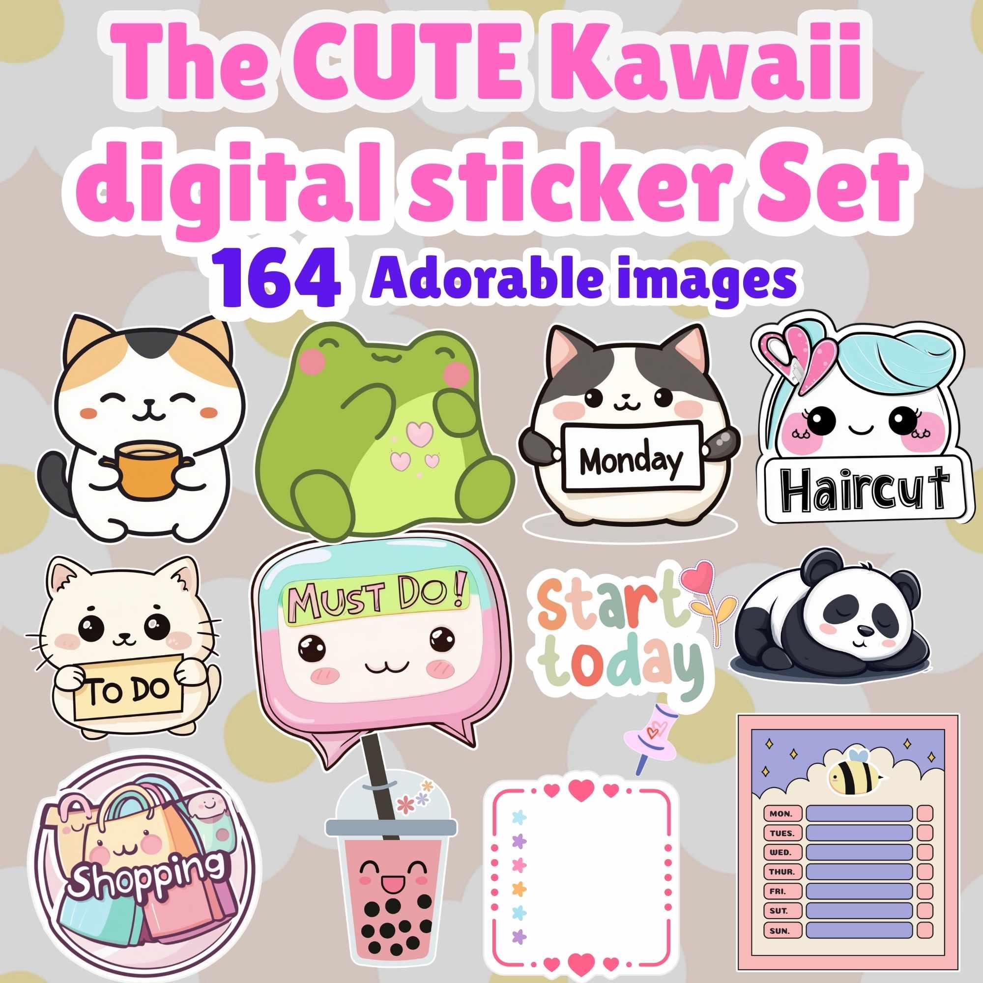 Cute Kawaii Digital Sticker Set (164). Goodnotes Stickers | Download ...