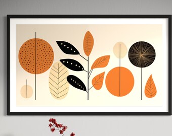 Minimalist Boho leaves. Printable wall art and TV screen saver. (aspect ratio 16:9)