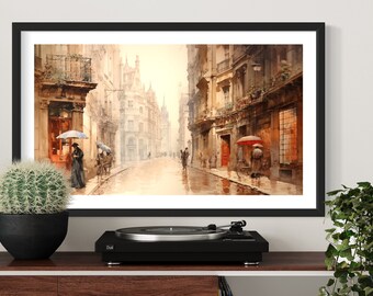 Paris street scene oil painting printable wall art and TV screen saver. (aspect ratio 16:9)