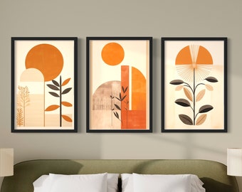 Boho Flower Art Prints 3 set. Digital Art Print, Mid Century Modern, printable wall art (aspect ratio 2:3). SALE 75% OFF