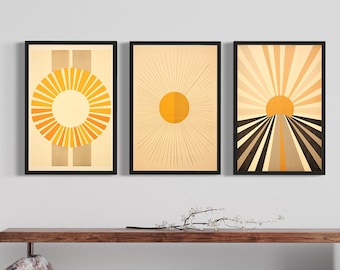 Boho Sun Art Prints 3 set. Digital Art Print, Boho Wall Set, Mid Century Modern, Wall Art printable wall art (aspect ratio 2:3)