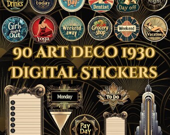 Art Deco digital sticker set (90). Goodnotes Stickers | download PNG | functional stickers | checklist Notability. 1/2 PRICE SALE.