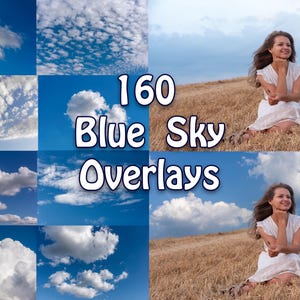 Set of 160 Blue cloudy Sky overlays, photography, photoshop, sky overlay, blue sky, clouds, cloudy sky, Instant download, Commercial use
