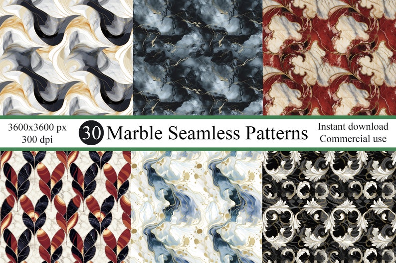 A Set of 30 Marble Seamless Patterns – High-resolution Digital Papers ...