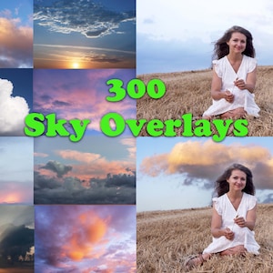 300 Sky Overlays Bundle, sunset skies, blue skies, dark clouds, photoshop overlays