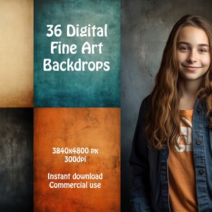 Può includere: Un set di 36 sfondi digitali di belle arti, ognuno con una risoluzione di 3840x4800 pixel a 300 dpi. Gli sfondi presentano una varietà di trame e colori, tra cui marrone, arancione, blu e grigio. Gli sfondi sono perfetti per fotografi e grafici che desiderano creare immagini dall'aspetto professionale.
