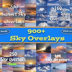 935 Sky Overlays Bundle, sunset skies, blue skies, drammatic skies, dark clouds, photoshop overlays, Instant download, commercial use