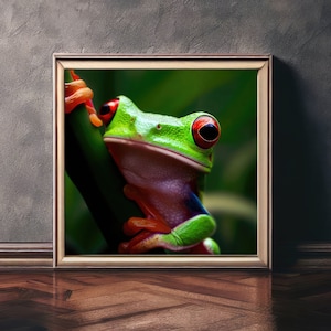 Red eyed tree frog on a branch in the rain forest digital print wall art