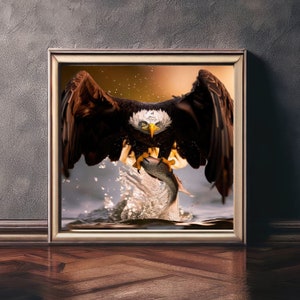 Bald eagle catching a fish from the sea digital print wall art photography