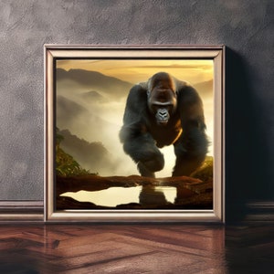 Maschio Silverback Gorilla in montagna animale fauna selvatica stampa digitale wall art