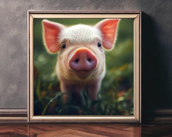 Cute Piglet closeup looking up at the camera digital print wall art