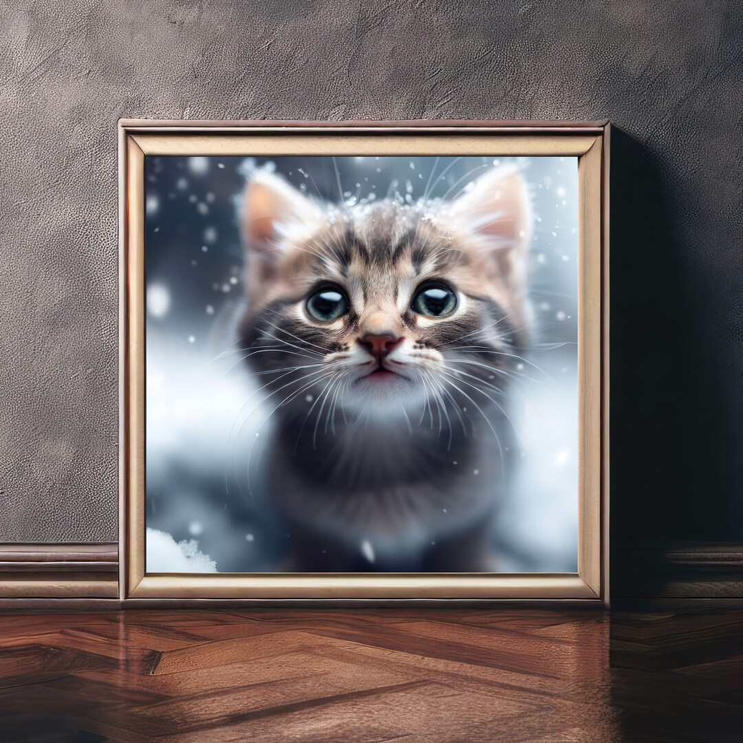 Cute Kitten in the Snow Closeup Digital Print Wall Art - Etsy