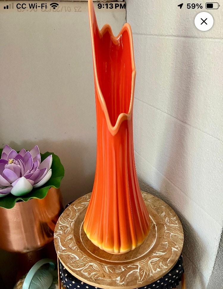 Vintage LE Smith Bittersweet Ribbed Column Fat Bottom Swung Floor Vase