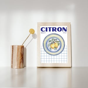 Lemon Poster with &quot;Citron&quot; Text – Mediterranean Wall Art, Amalfi Coast Decor, Printable Kitchen Artwork 30x40 cm Modern Printable Poster