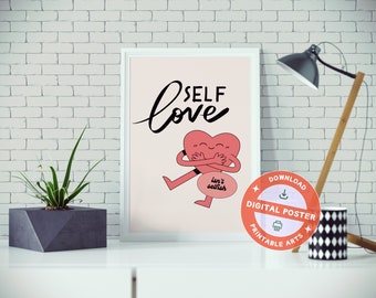 Self Love Club, Arte murale retrò, Poster estetico, Stampa digitale scaricabile, Stampe positive, Stampe scaricabili, Stampe sull'amore per se stessi