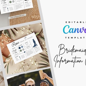 Bridesmaid Information Cards, Wedding Party Template (Canva Editable, Digital)